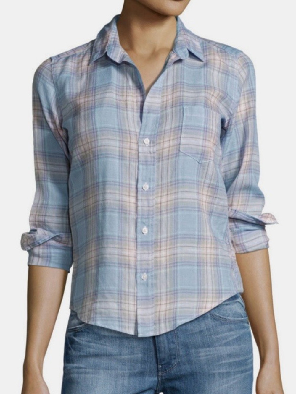 Frank & Eileen | Barry linen plaid button down shirt pastel blues/pinks